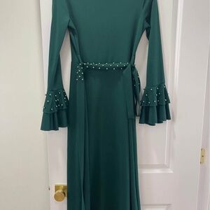 Chic Teal Maxi Dress with Pearl Accents